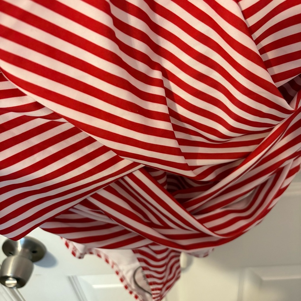 Nicole Miller Red and White Striped One Piece Swimsuit with Flattering Drapery - Picture 6 of 12